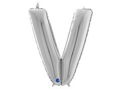 Ezüst V betűs fólialufi - 66 cm - 1 db.