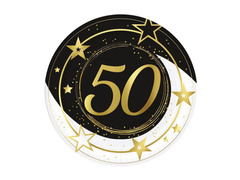 Ötvenedik születésnapi papírtányér fekete - 23 cm - 6 db.
