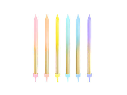 Arany szivárványos születésnapi gyertyák - 12,5 cm - 6 db.