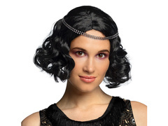 Retro fekete paróka fejpánttal - 1 db.