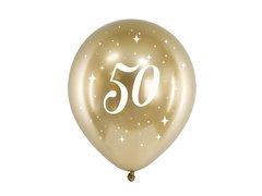 Fényes arany latex lufi 50-es számmal - 30 cm - 6 db.