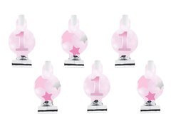 Trombitasípok kibontva születésnapi rózsaszín csillagok - 6 db