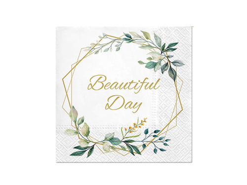 Beautiful Day esküvői szalvéta levelekkel - 33 cm - 20 db.