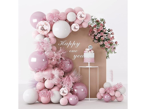 Léggömb girland léggömb készlet fehér és rózsaszín - 107 db.