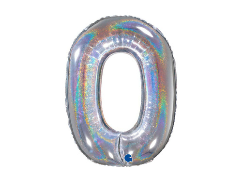 Fólia lufi szám 0 csillogó holografikus ezüst - 26" - 1 db.