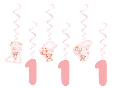 Akasztós dekoráció rózsaszín mackók lufikkal - 6 db.