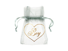 Fiú zöld organza táskák - 7,5 x 10 cm - 6 db.