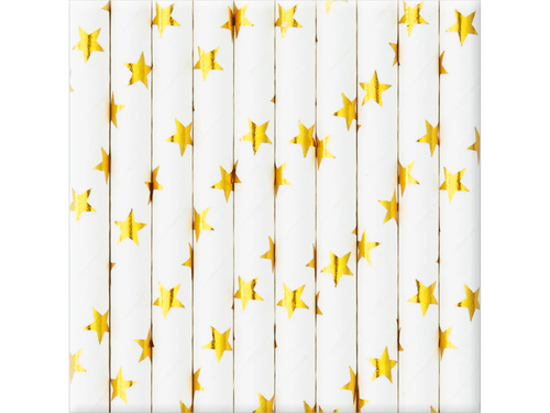 Csőszívószálak fehér arany csillagokkal - 10 db.