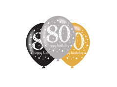 Nyomtatott fém lufi "80" - 28 cm - 6 db.