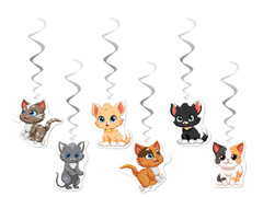 Születésnapi macskák függő dekoráció - 6 db.