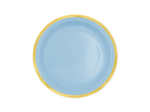 Kék papírpoharak + tányérok készlet arany peremmel - 12 db.
