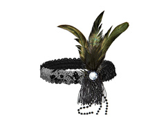 Fekete flitteres fejpánt tollal és gyöngyökkel