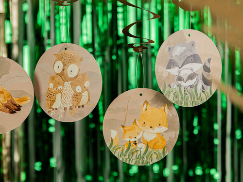 Függő születésnapi dekoráció Erdei állatok - 6 db.