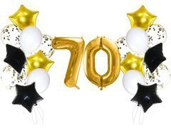 Léggömbkészlet hetvenedik születésnapra arany és fekete - 21 db.