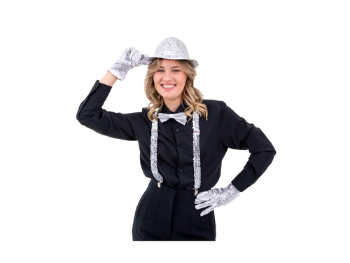 Ezüst flitteres csokornyakkendő - 7 x 12 cm - 1 db.