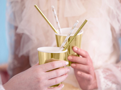 Szívószál papírcső arany virágok - 19,5 cm - 10 db.