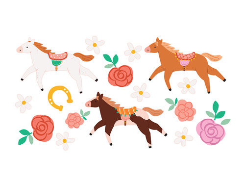 Mosható tetoválás Lovak és virágok - 16 db.