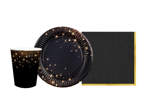 Szikrázó papírpoharak + szalvéták + tányérok készlet - 44 db