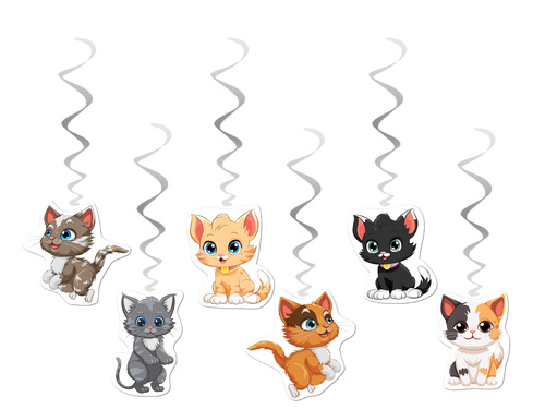 Születésnapi macskák függő dekoráció - 6 db.