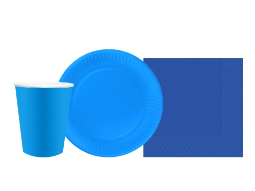 Készlet poharak + szalvéták + papírtányérok kék - 44 db.