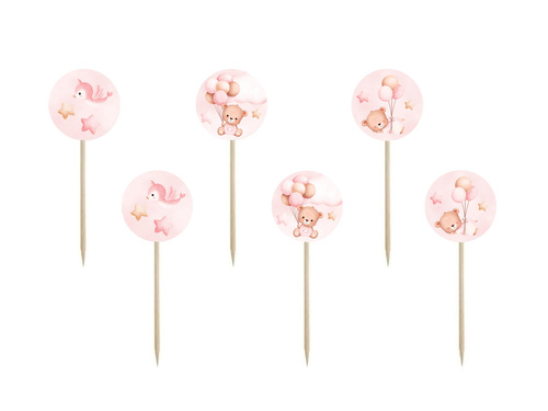 Rózsaszín mackók lufikkal - 7 cm - 6 db.