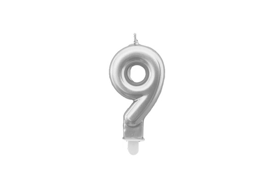 Fém ezüst számgyertya - 9 - 1 db.