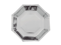 Ezüst nyolcszögletű papírtányérok - 23 cm - 6 db.
