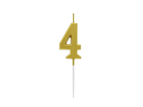 Fémszínű arany számgyertya - 4 - négy