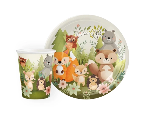 Forest Friends papírpohár + tányér készlet - 12 db.