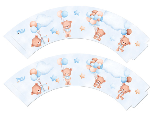 Cupcake cupcakes kék mackók lufival - 6 db.