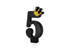 Ötös számú gyertya fekete koronával - 5 - 1 db.