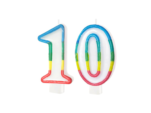 Számgyertyák színes szegéllyel 10-es számmal - 8,5 cm - 2 db.
