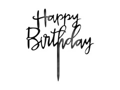 Boldog születésnapot tortadísz fekete - 1 db.