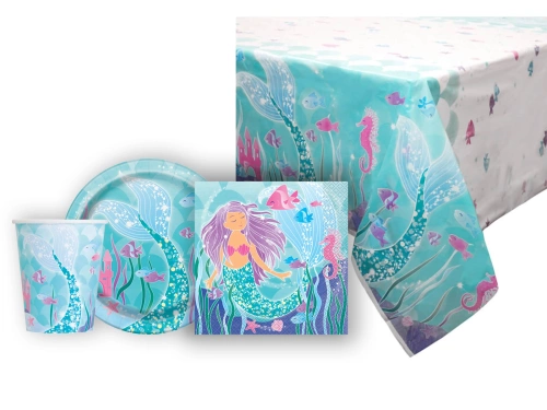 Sellő terítő + poharak + szalvéták + papírtányérok készlet - 33db.