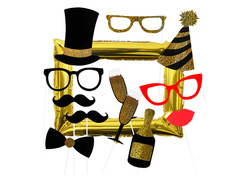 Fotó kellékek + fóliás lufi keret - 13 db.