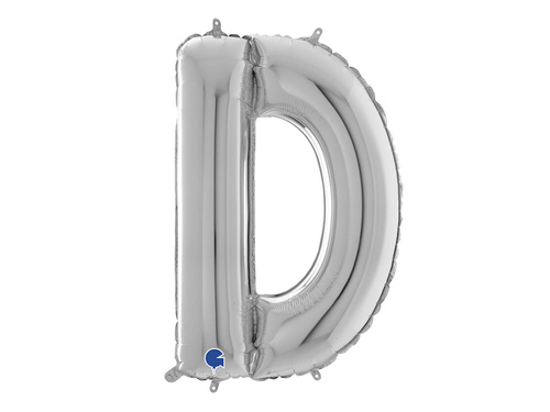 Ezüst D betűs fólialufi - 66 cm - 1 db.