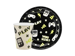 Gamer papírpoharak + tányérok készlet - 24 db.