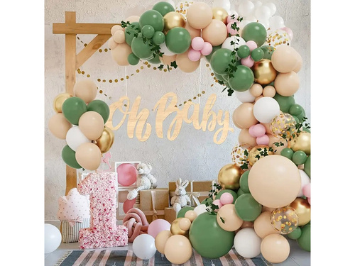 Léggömb készlet lufi füzérhez zöld-bézs arany - 150 db.