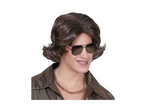 Egy barna 1970-es évekbeli Disco Dude paróka.