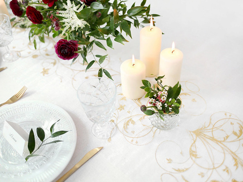 Organza ekrü színű, arany nyomattal - 36 cm x 9 m.