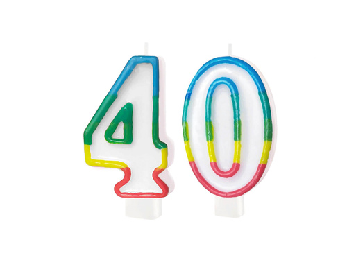 Számgyertyák színes szegéllyel 40-es számmal - 8,5 cm - 2 db.