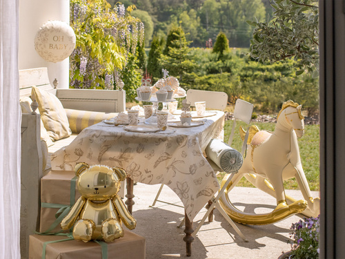 Teddy maci álló fólialufi - arany - 43 x 53 cm - 1 db.