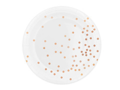 Fehér papírtányérok rózsaszín és arany pöttyökkel - 23 cm - 6 db.