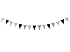 Banner arany, ezüst és fekete zászlókkal - 260 cm - 1 db.