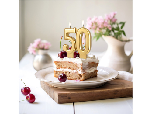 Arany 50. évfordulós gyertya - 7,7 cm - 1 db.