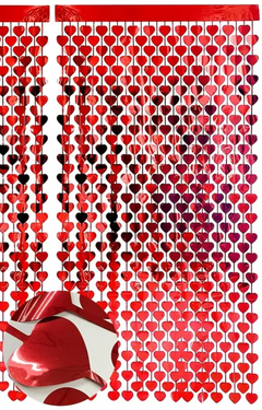 Szívek függönye piros - 100 x 200 cm - 1 db.
