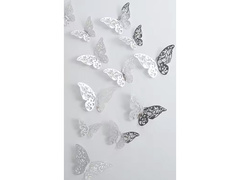 Tükördíszítés Ezüst pillangók 2D - 12 db.
