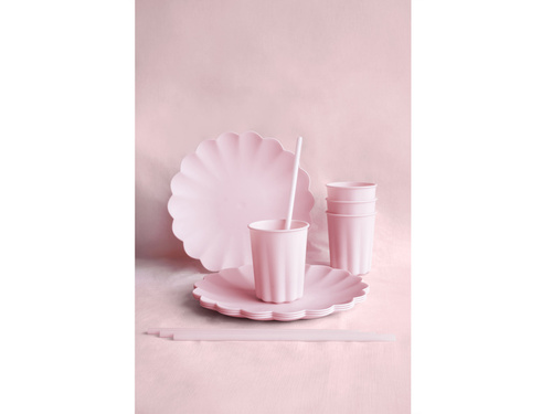 Rózsaszín műanyag tányér fodros - 22 cm - 4 db.