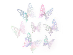 Ezüst holografikus áttört pillangó matricák - 12 db.