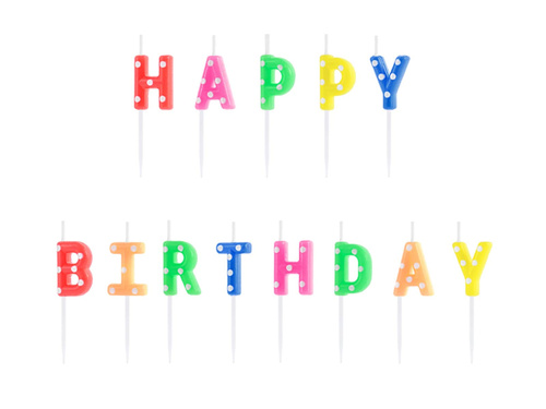 Pikk gyertyák - színes Boldog születésnapot felirat
